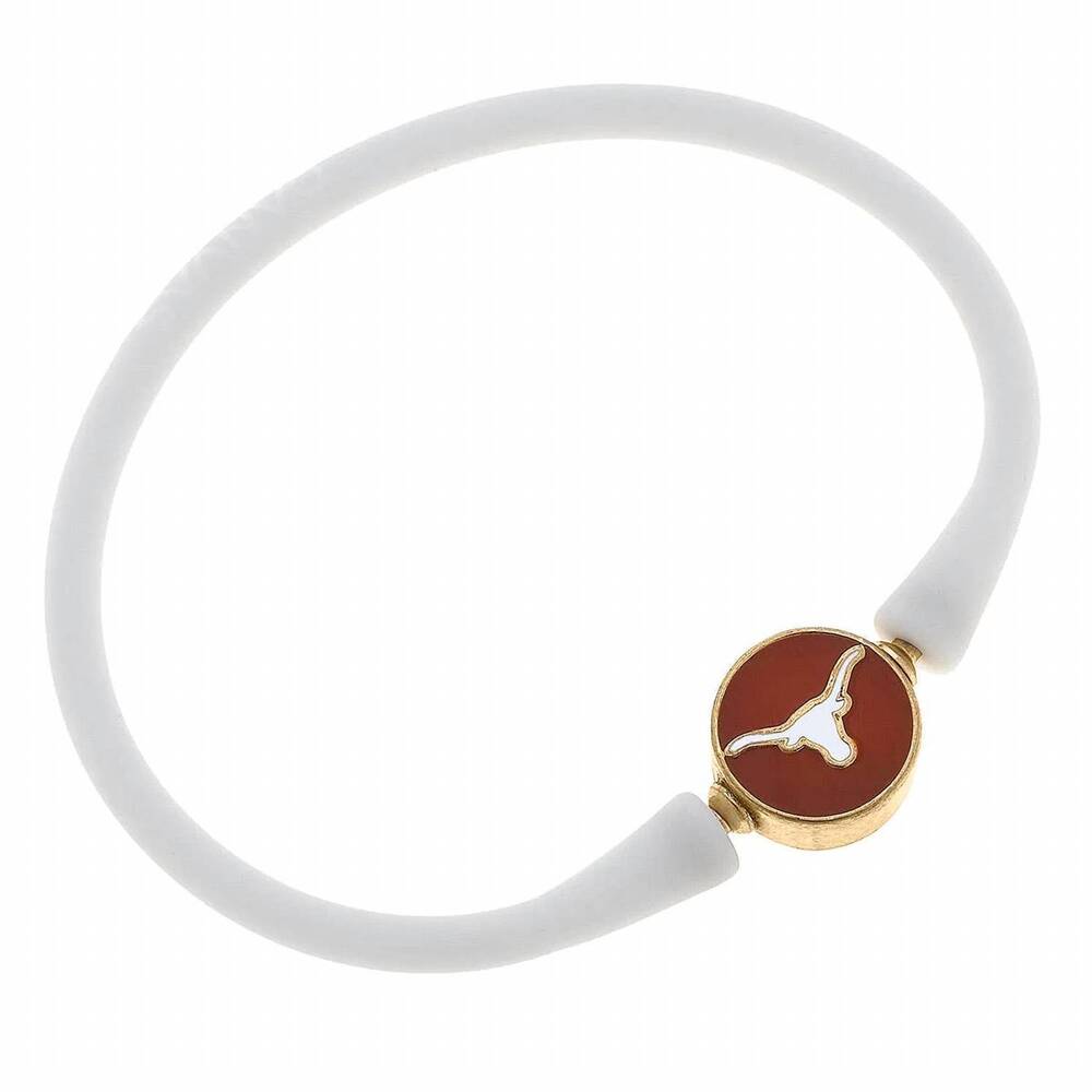 NEW CANVAS STYLE women's texas longhorns enamel silicone bali bracelet in white